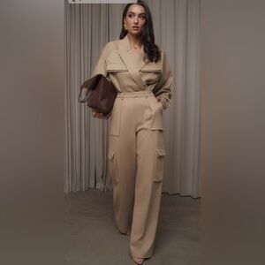 TAN SCULPTED CARGO PANTS